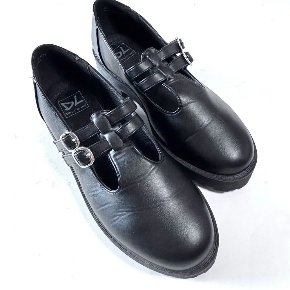 DIRTY LAUNDRY Black Platform Mary Jane Shoes Chunky Lug Sole Double Strap